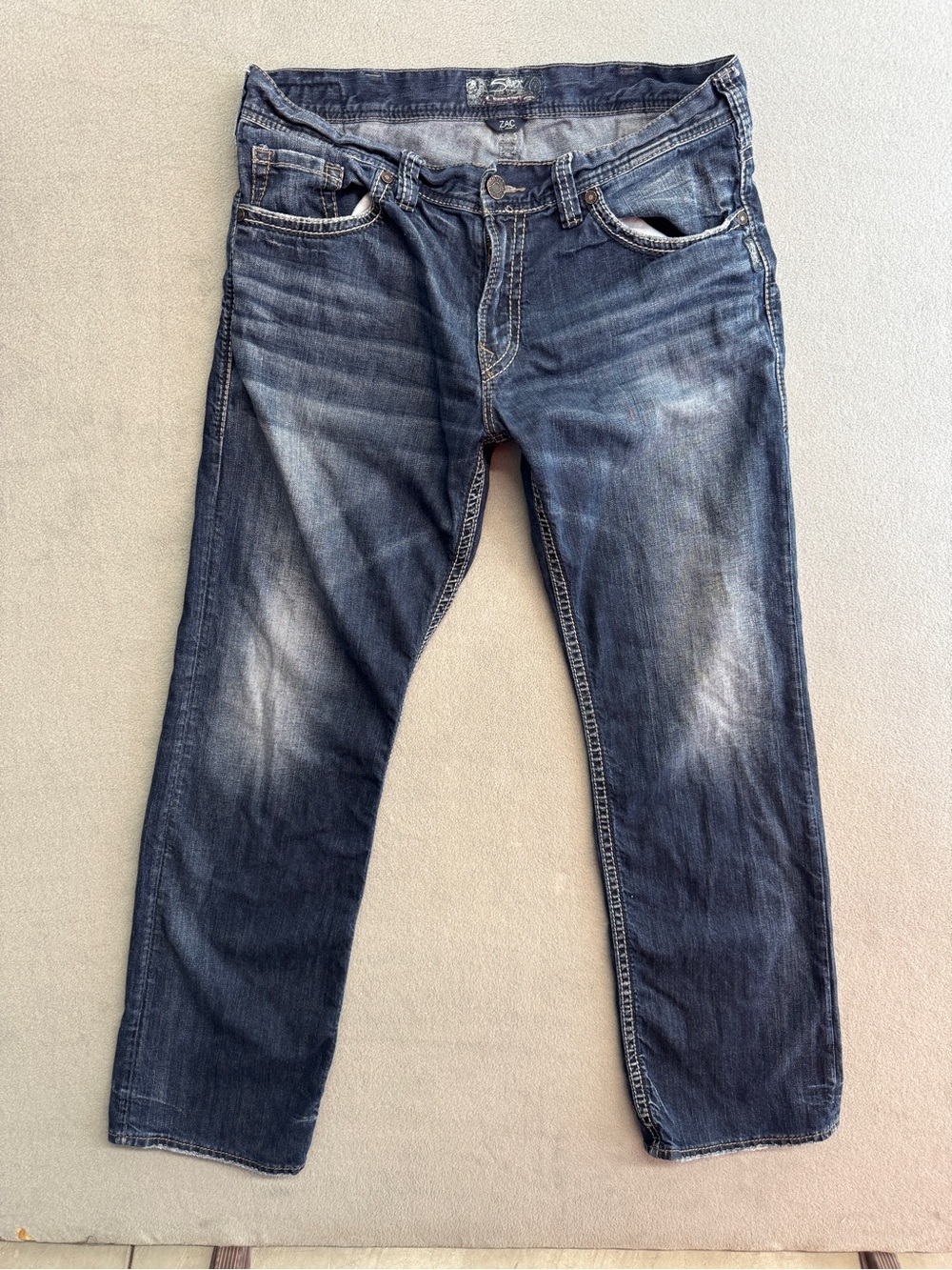 Silver Jeans Zac 38x36 Men's Tall Relaxed Fit Straight Leg Blue Denim Western